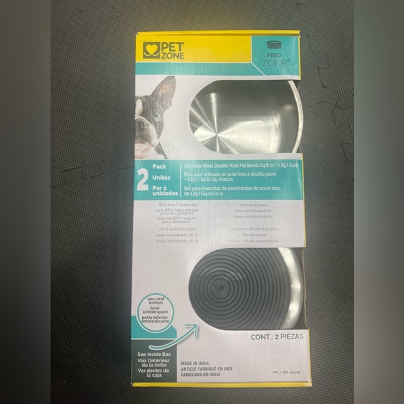 Dog Food Bowl Hygienic Stainless Steel Non-Skid Base Pet Zone (2 Pack) - NEW - Picture 5 of 6